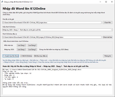 K12Online-Word-Uploader – Công cụ chuẩn hóa đề Word để nhập lên K12Online